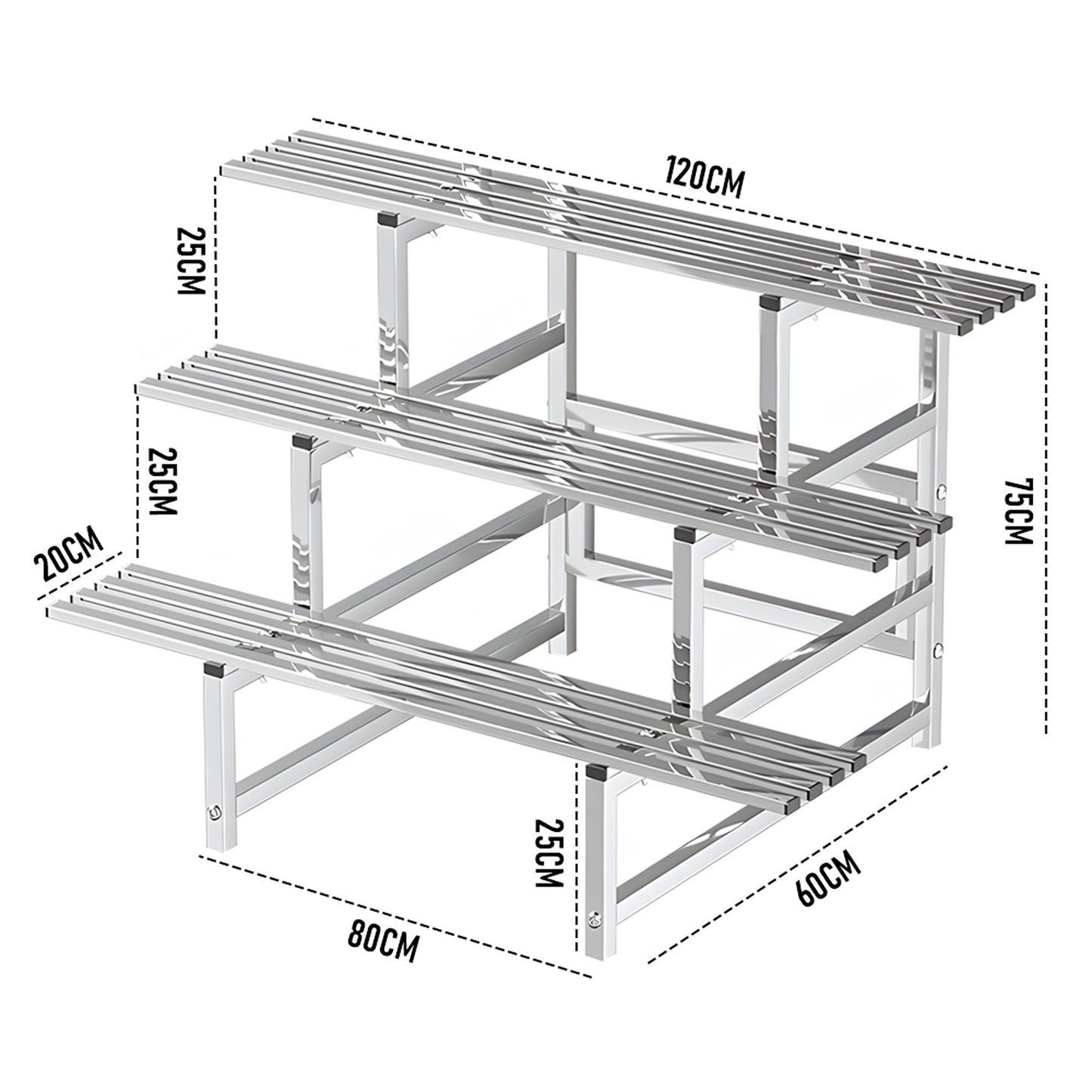 Large Stainless Steel Plant Stand Chrome Garden Pot Rack