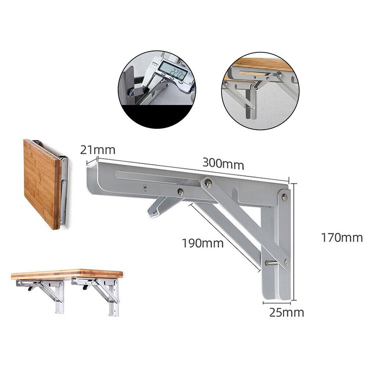Heavy Duty Folding Shelf Bracket Stainless Steel Load 150kg - 2 Pack