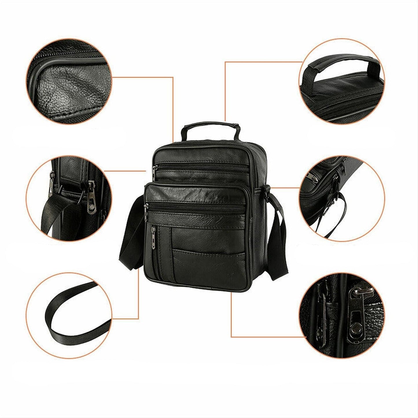 Men Genuine Leather Crossbody Bags Business Shoulder Messenger Backpack