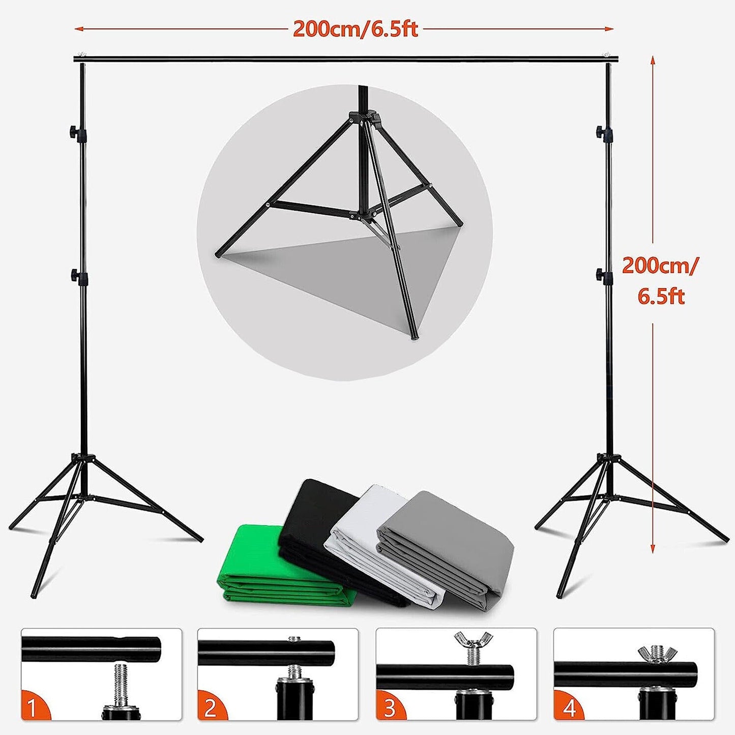 Studio Support Kit with Grey Green White and Black Photo Backdrops