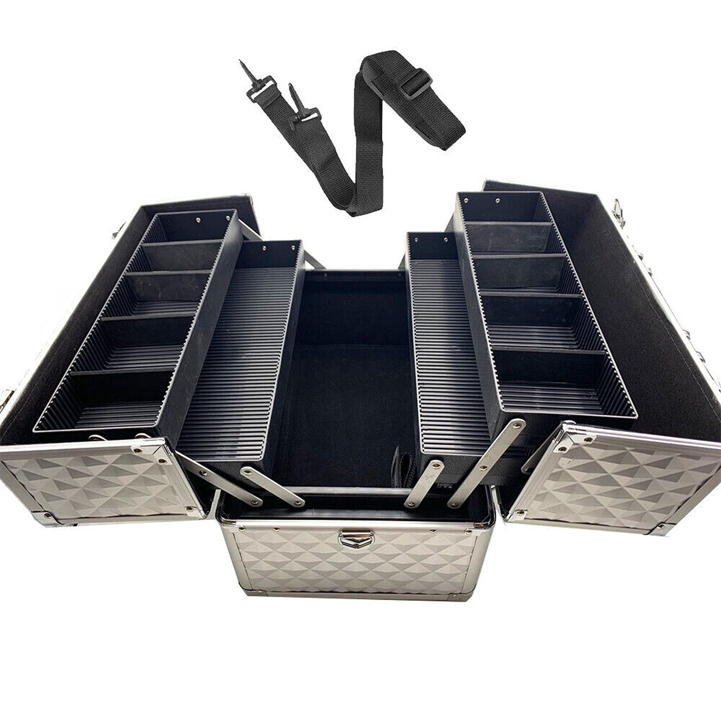 Portable Diamond Pattern Beauty Makeup Cosmetic Case with Carry Strap