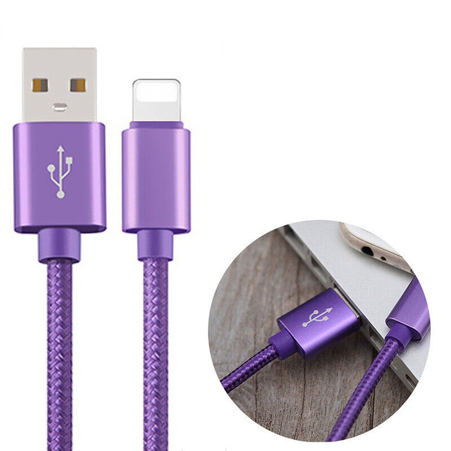 Purple Fast Charging Nylon Micro USB Cable for iOS iPhone
