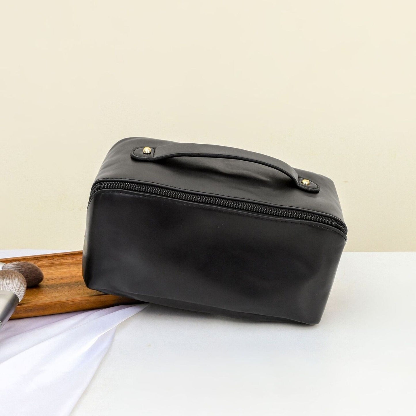 Large Travel Cosmetic Makeup Bag with Organizers and Brush Slots