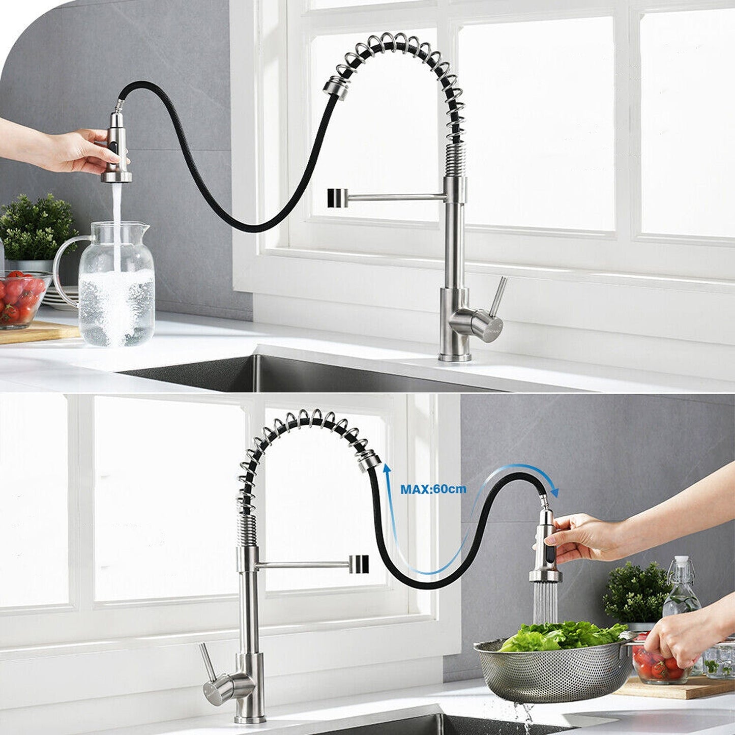 360 Degree Swivel Spout Solid Brass Kitchen Mixer Tap Sink Pull-Out Faucet
