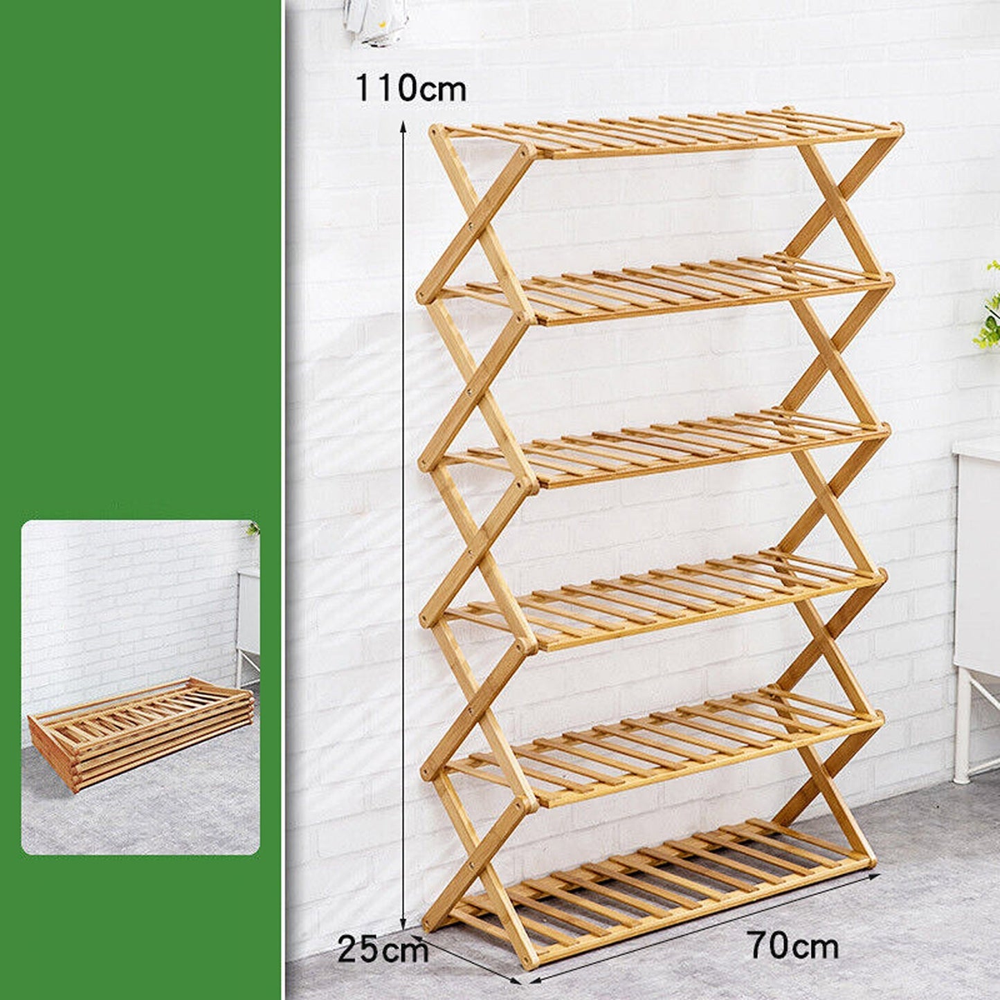 Bamboo Folding Shoe Rack with Multi-Tier Storage Shelf