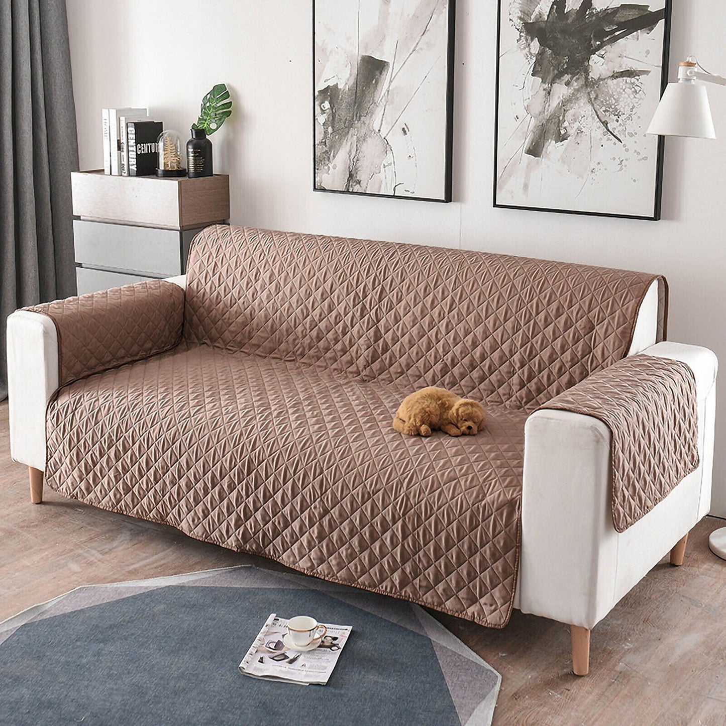 Latte Quilted Couch Covers Lounge Slipcover Seater Pet Sofa Protector Cover