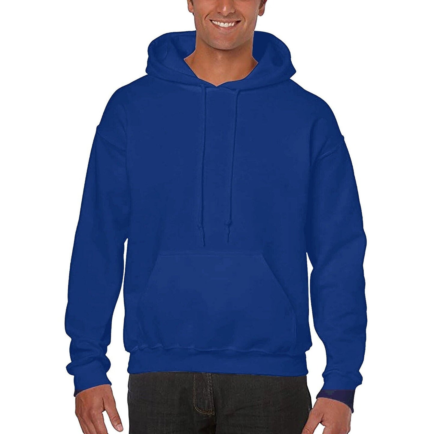 Dark Blue Men Fleece Hooded Sweatshirt Gym Pullover Jumper
