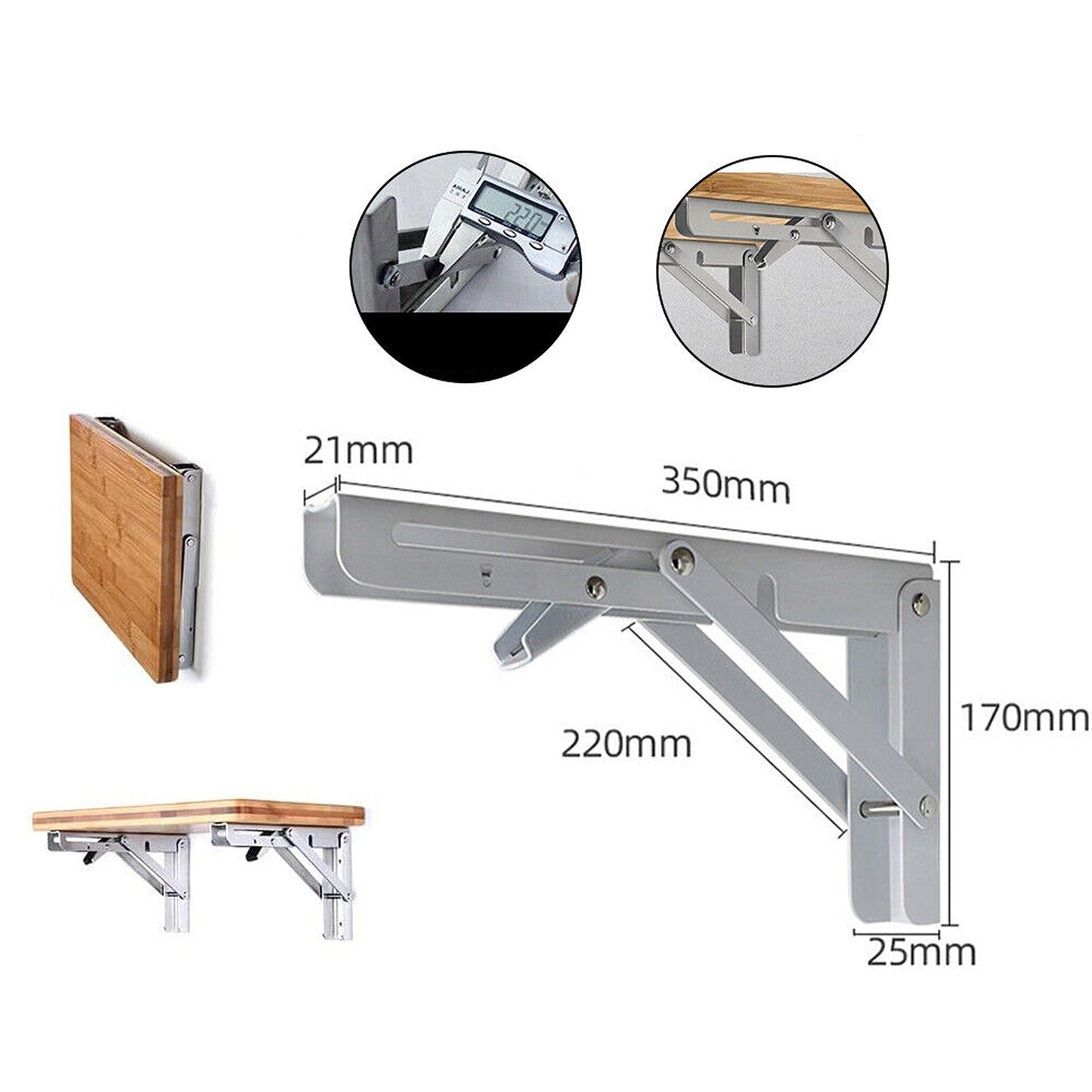 Heavy Duty Folding Shelf Bracket Stainless Steel Load 150kg - 2 Pack