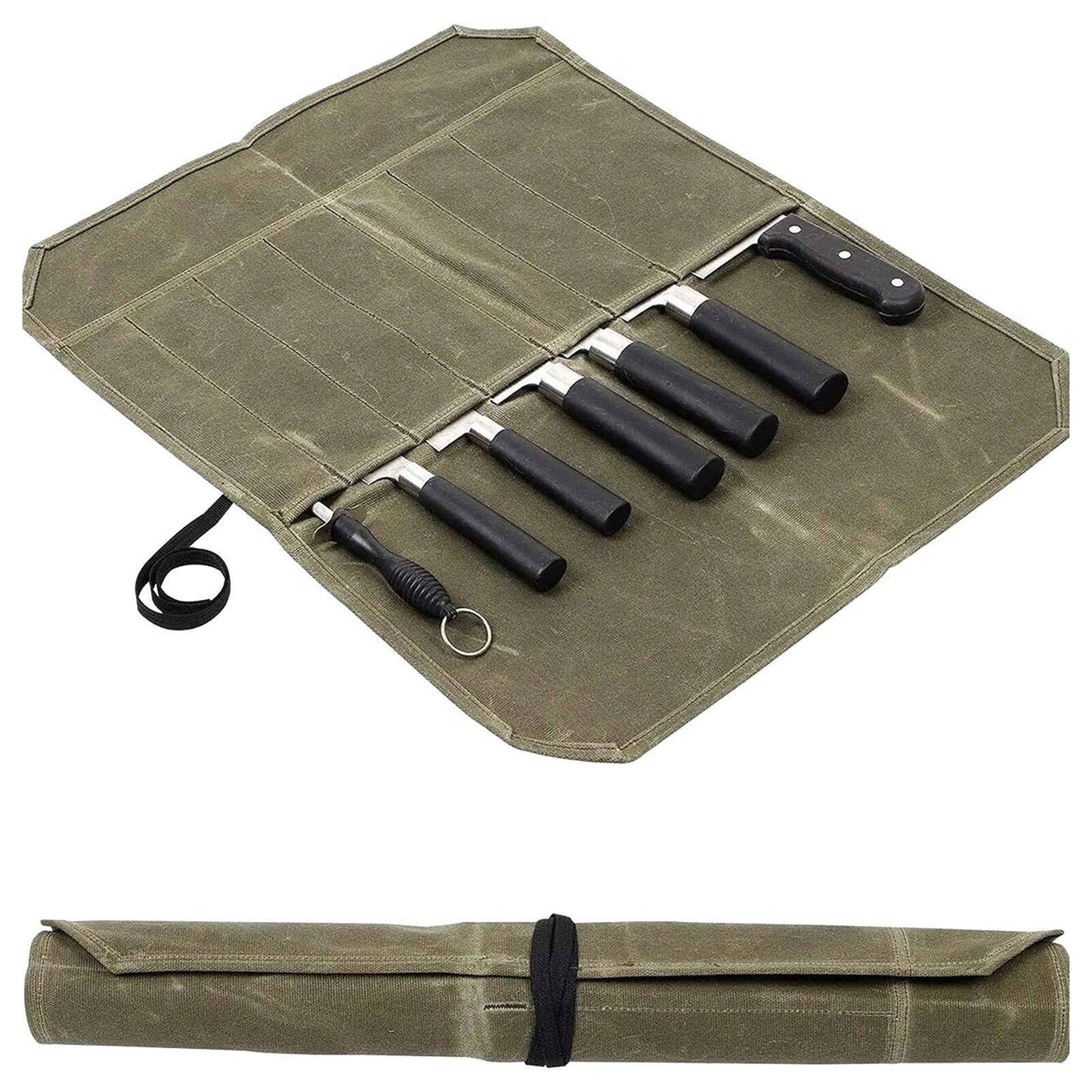 Waxed Canvas Chef Knife Roll Bag 7 Slot Storage Case