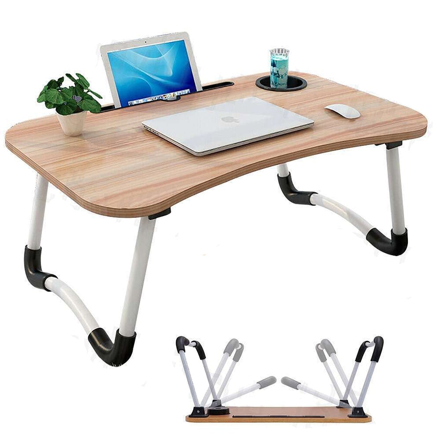 Adjustable Laptop Stand Portable Desk for Bed with Cup Holder