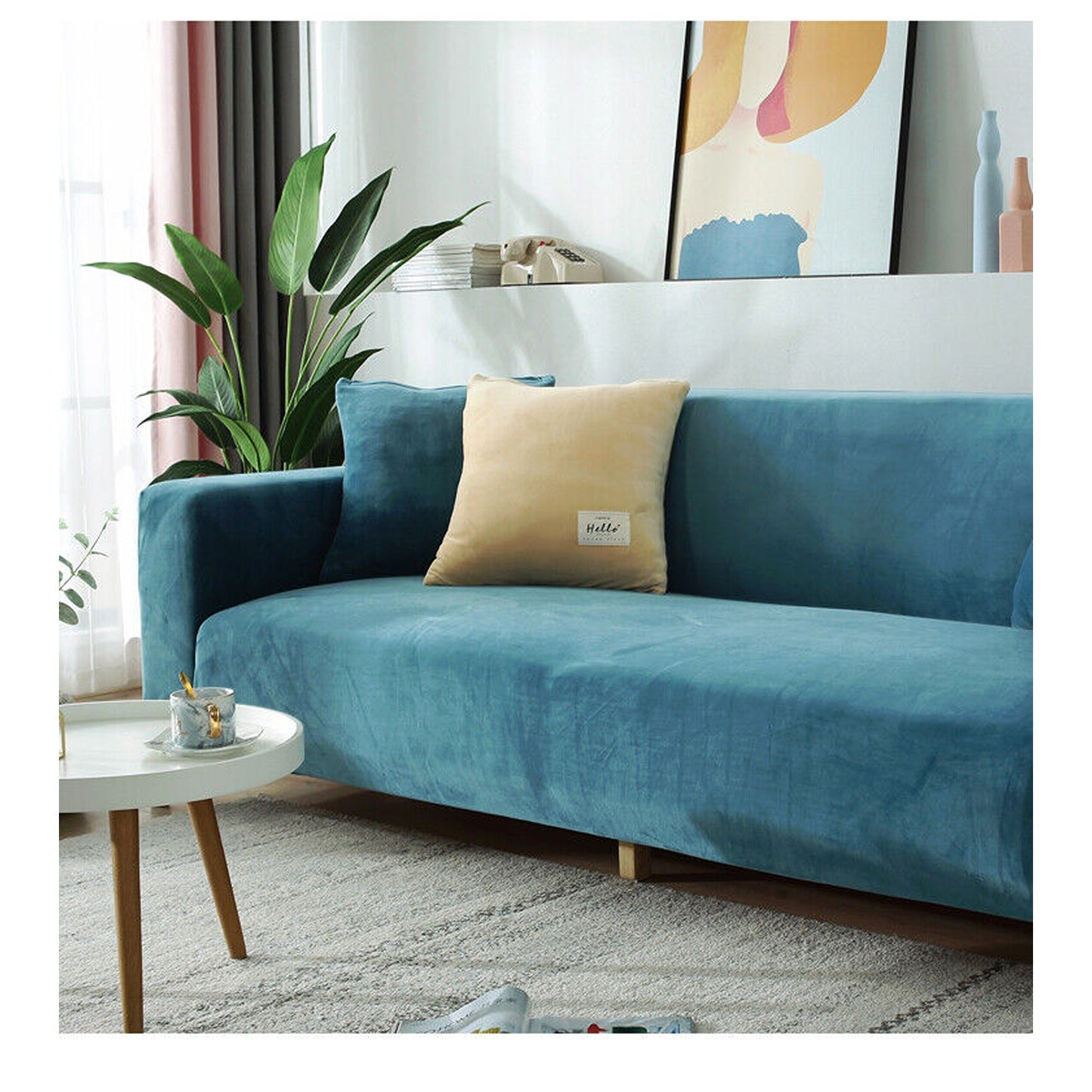Lake Blue Super Stretch Slipcover Velvet Sofa Covers Couch Cover