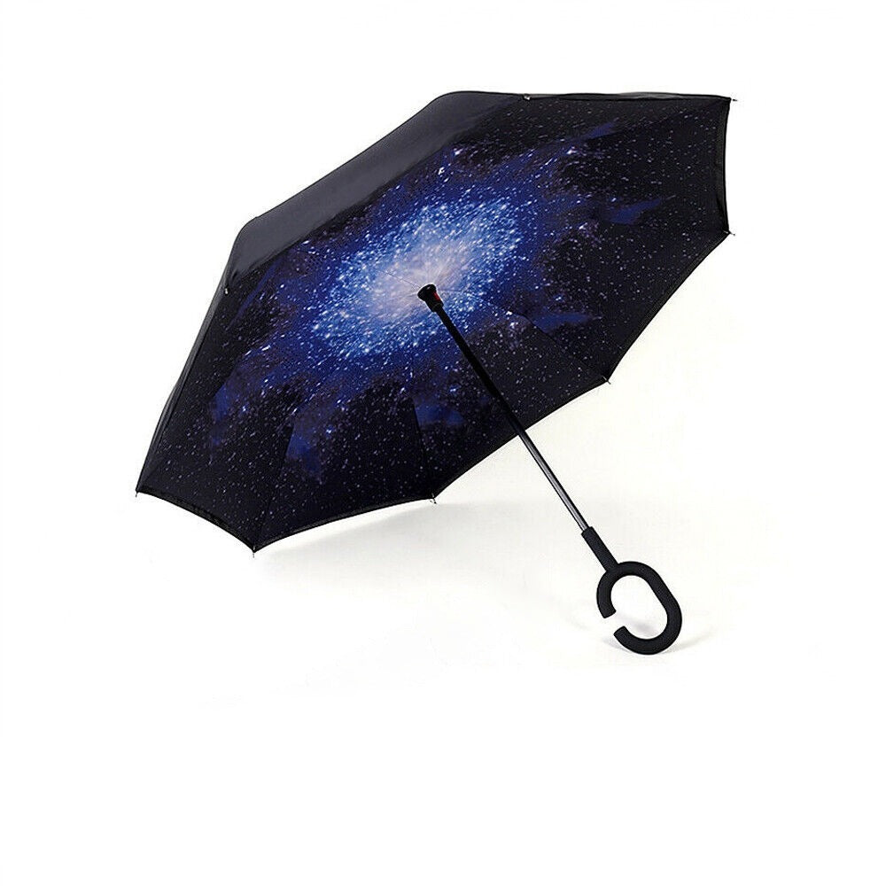 Inverted Windproof Umbrella Double Layer C Handle Reverse Design