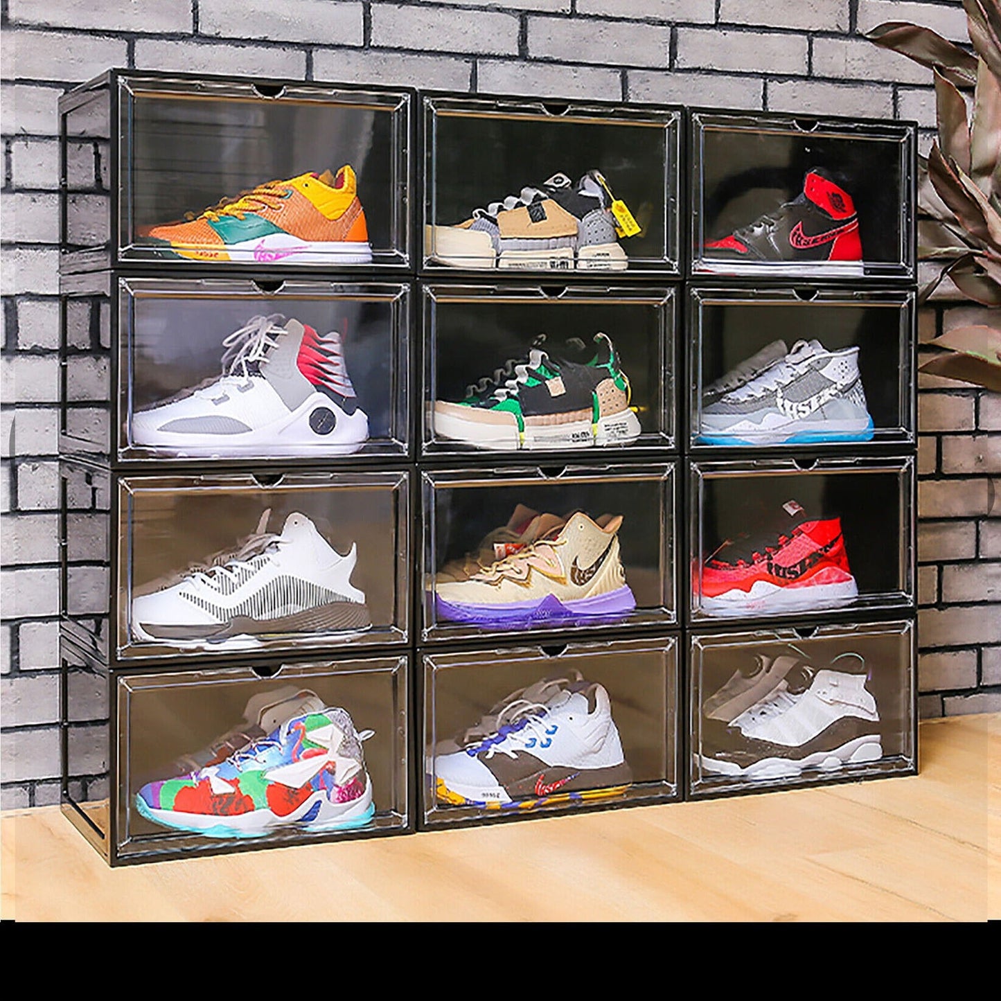 Black Clear Plastic Sneaker Display Cases Shoe Storage Box