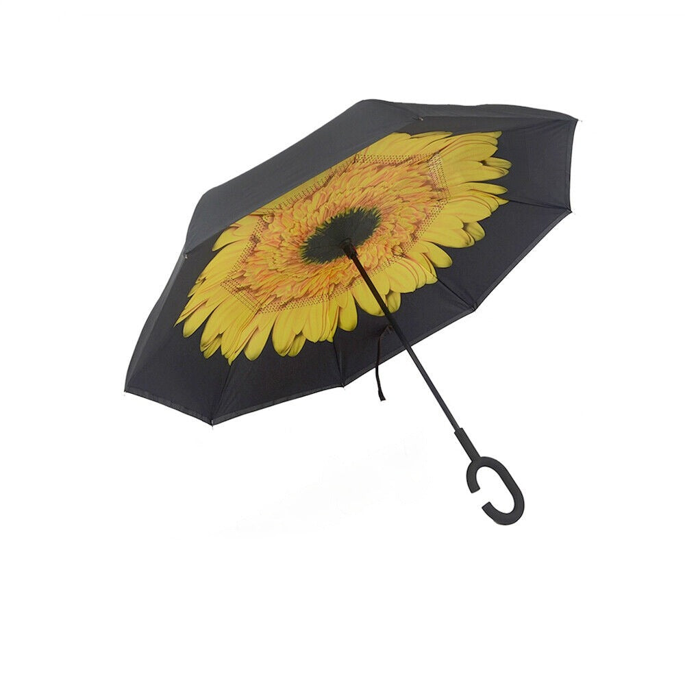 Inverted Windproof Umbrella Double Layer C Handle Reverse Design