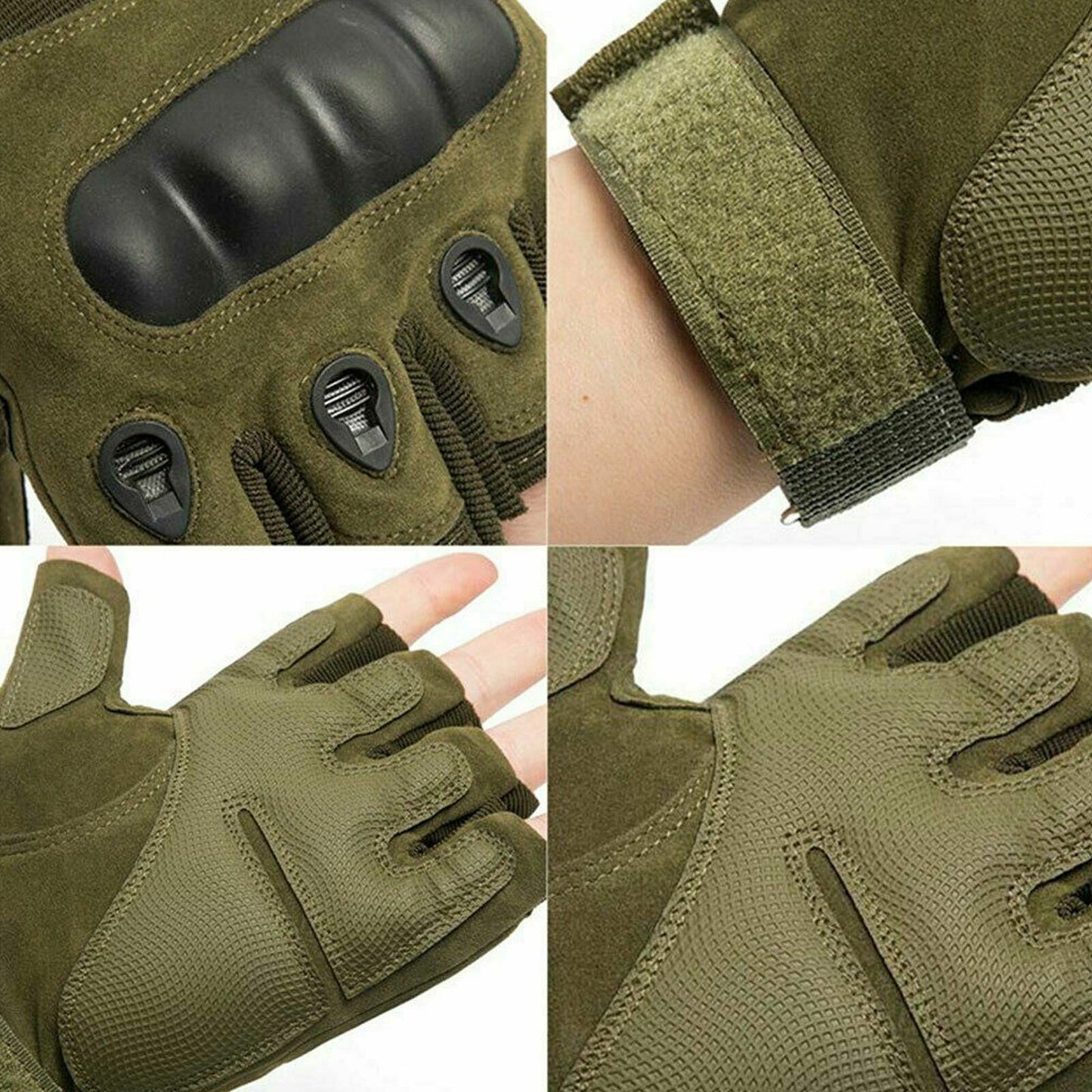 Army Green Tactical Fingerless Gloves Motorcycle Combat Sport Leather