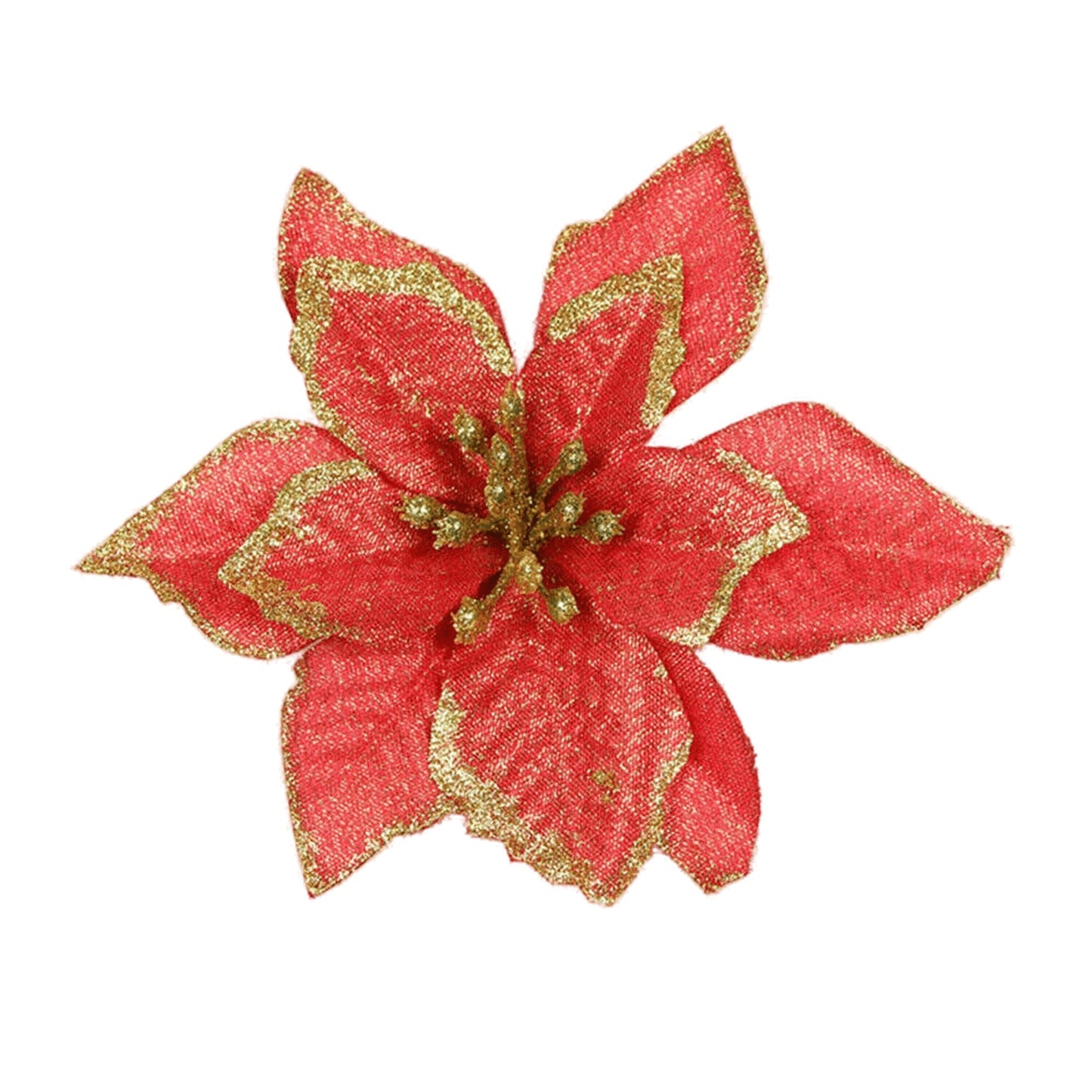 Red Glitter Poinsettia Decorations for Christmas Tree and Wreath