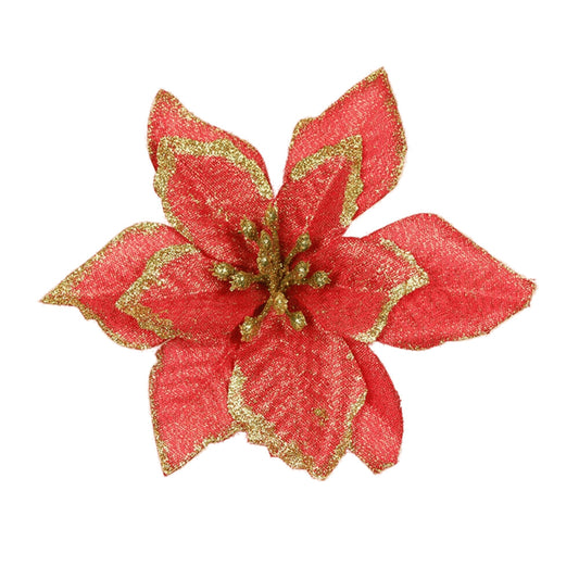 Red Glitter Poinsettia Decorations for Christmas Tree and Wreath