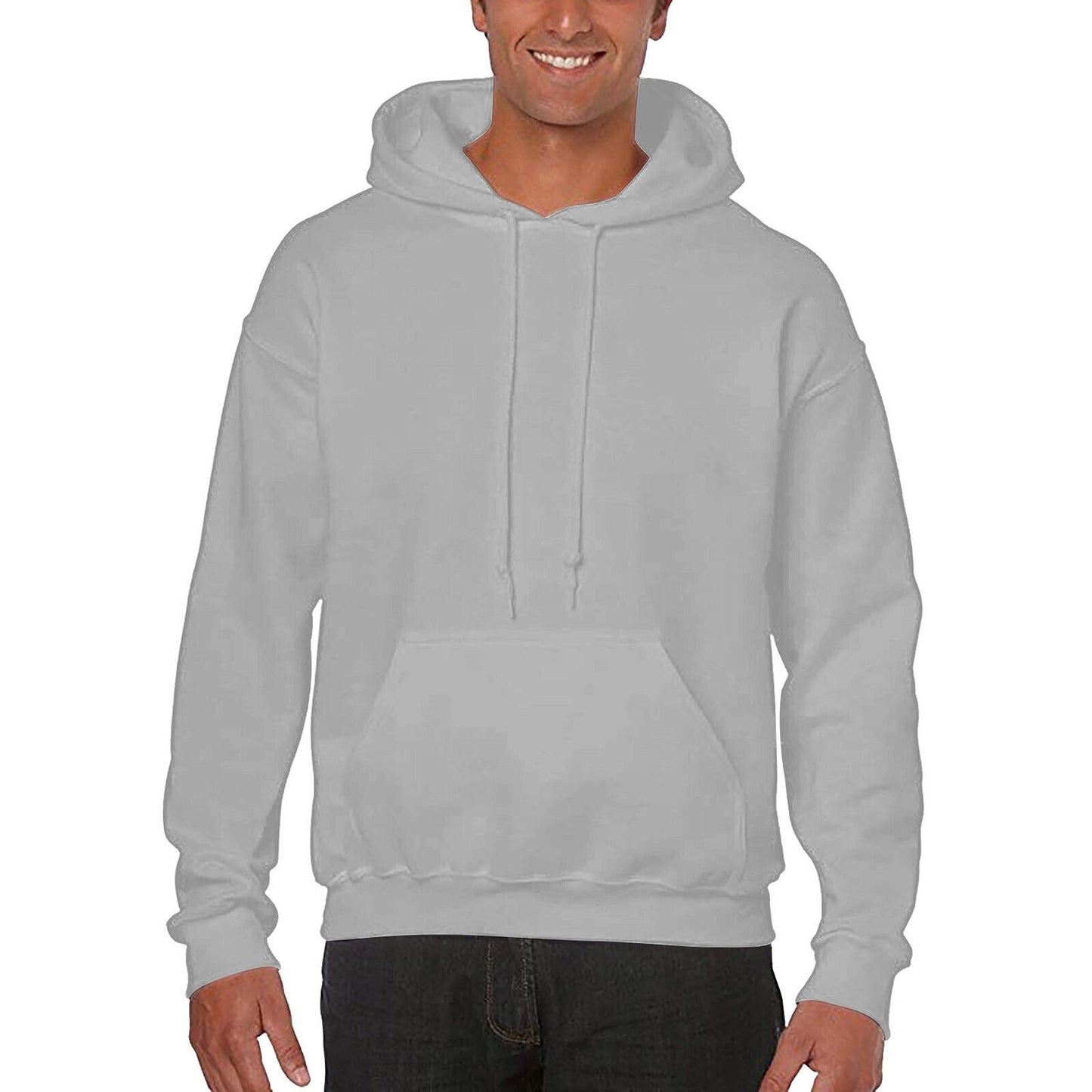 Gray Men Fleece Hooded Sweatshirt Gym Pullover Jumper