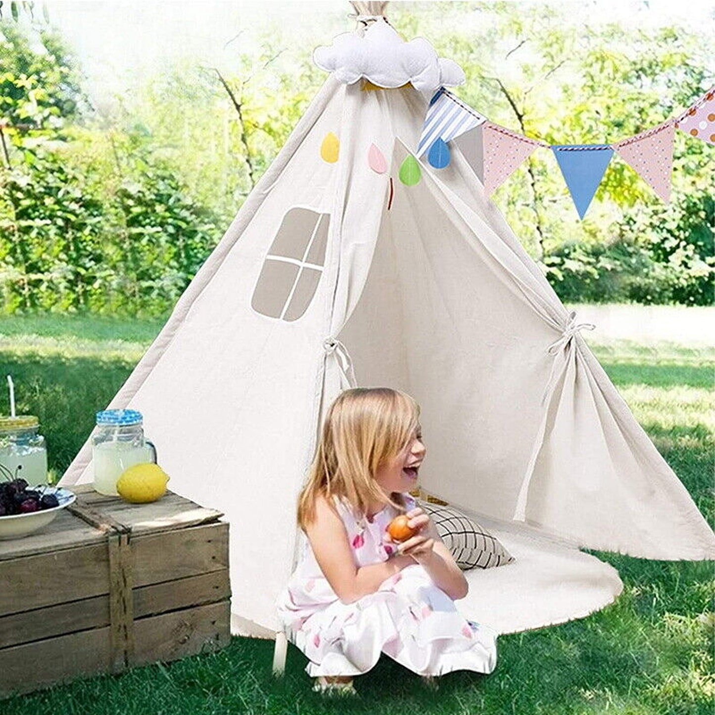 110cm Indoor Outdoor Castle Cubby Playhouse Play Teepee Kids Tent