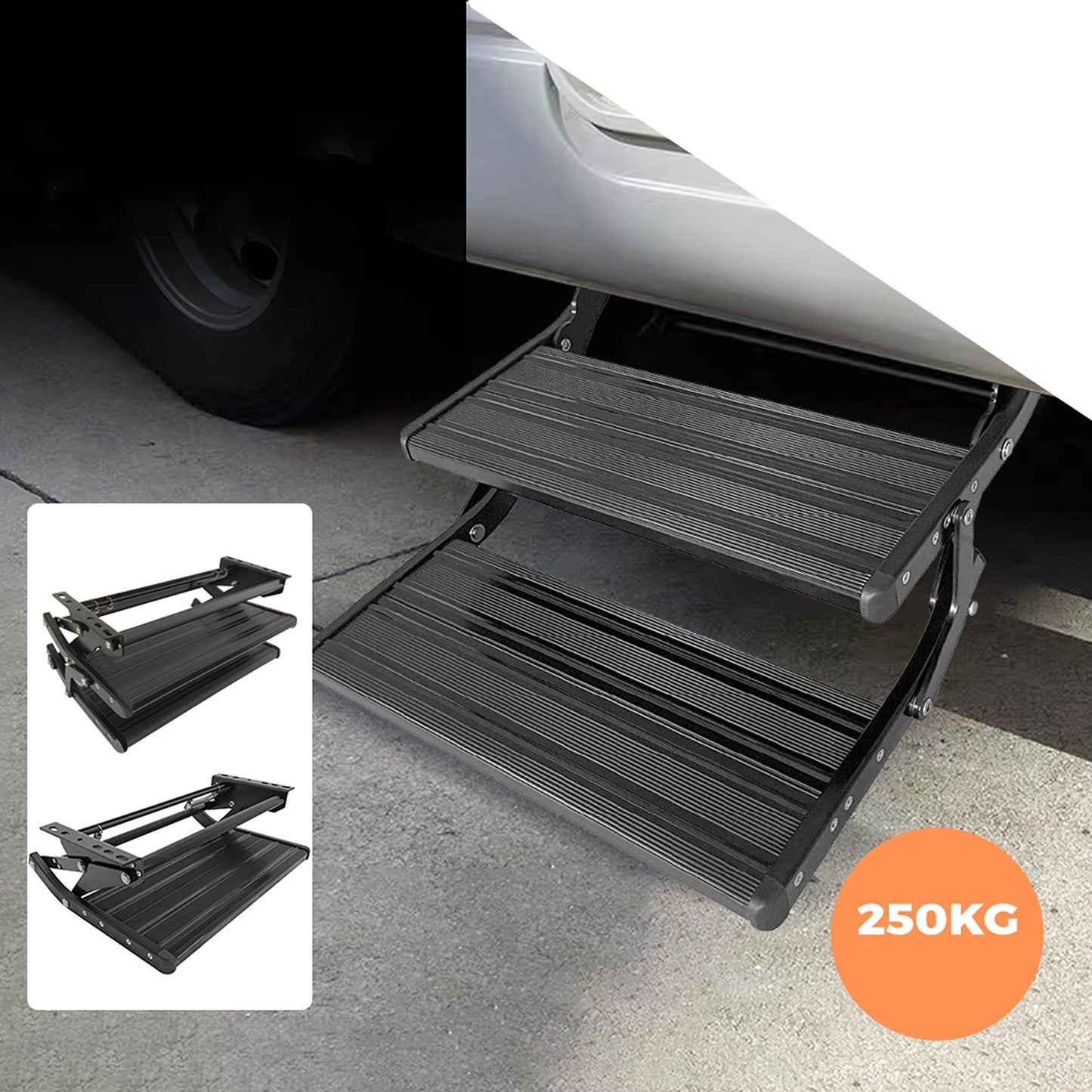 Double Step Folding Caravan Trailer Aluminum Pull Out RV Single Step