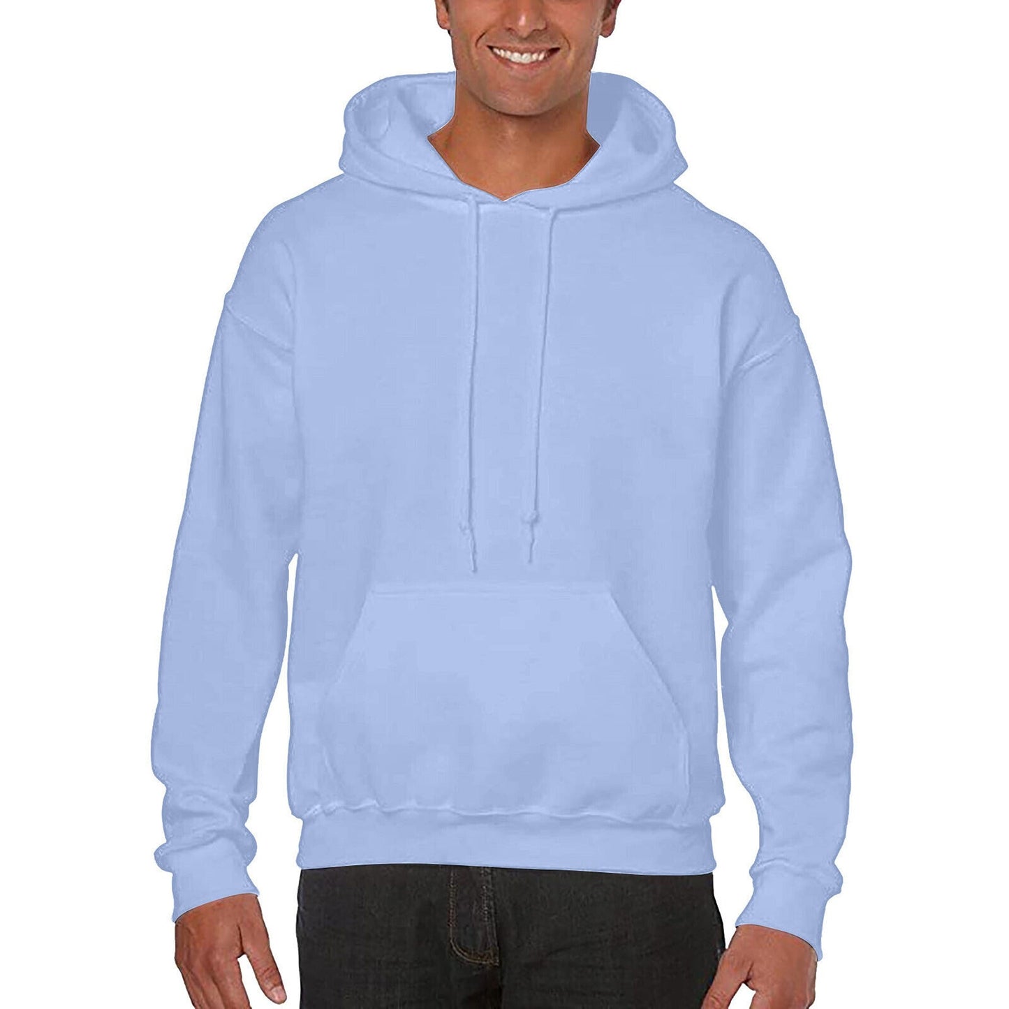 Light Blue Men Fleece Hooded Sweatshirt Gym Pullover Jumper