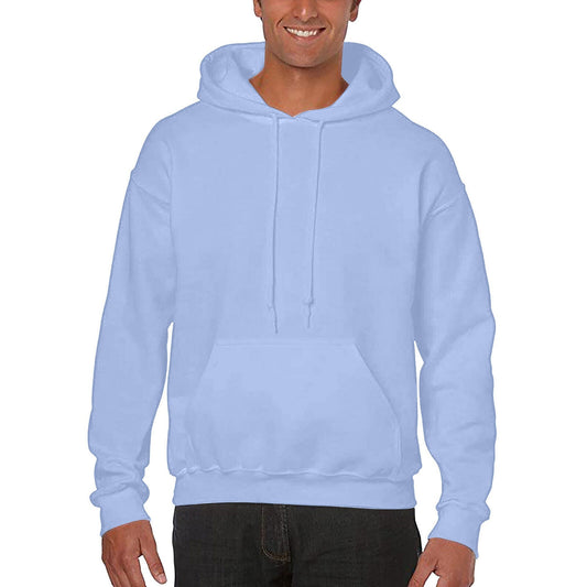Light Blue Men Fleece Hooded Sweatshirt Gym Pullover Jumper