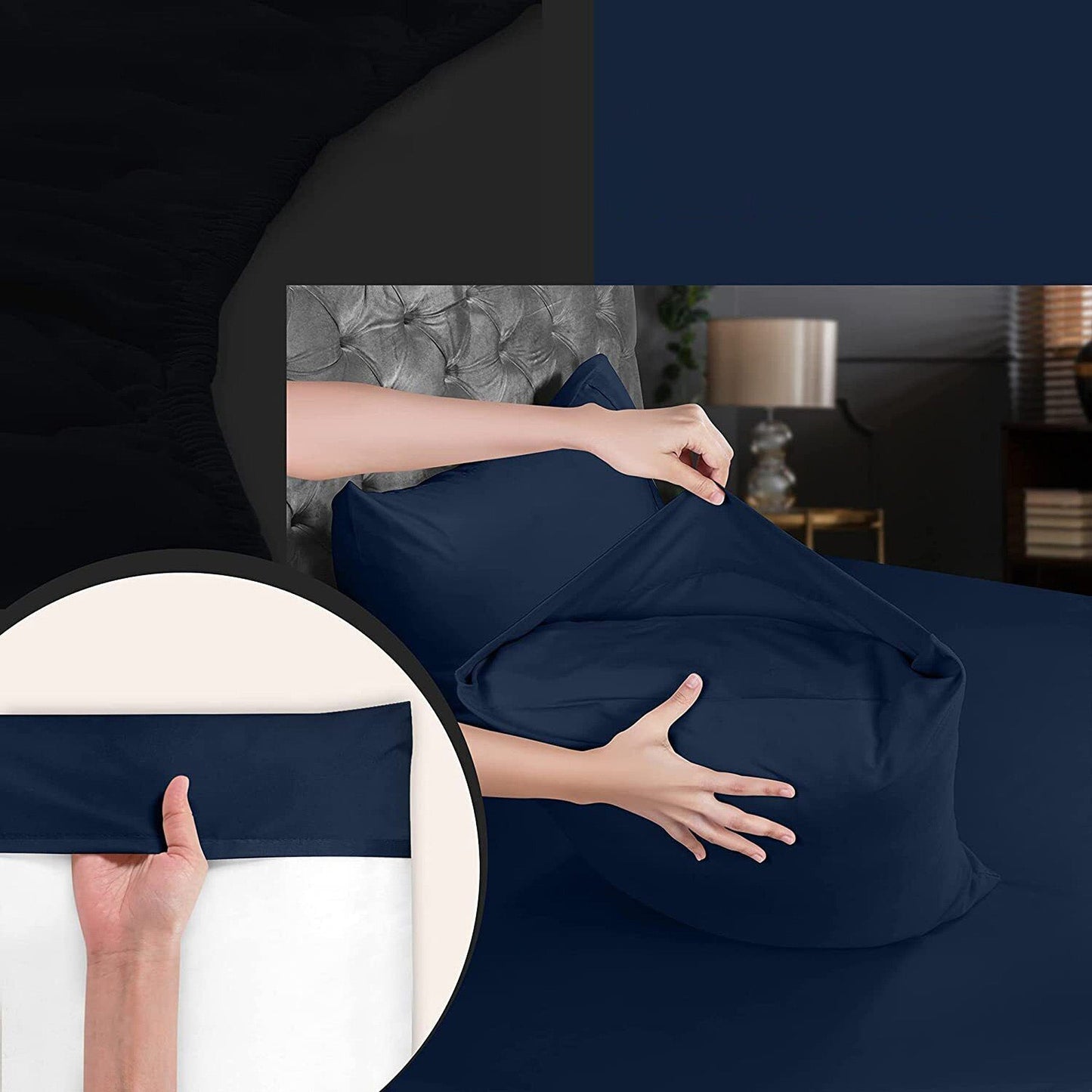 Navy Ultra Soft Deep Fitted Sheet Set with Pillowcases