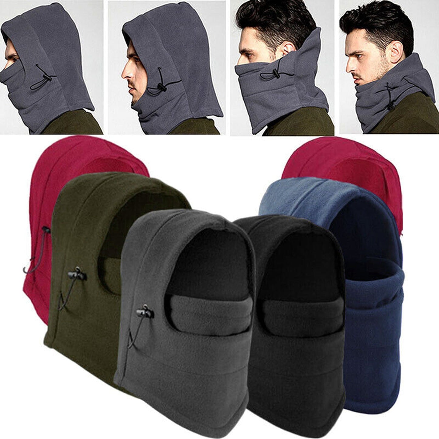 Fleece Hood Winter Thermal Balaclava Ski Face Mask Neck Warmer Cap