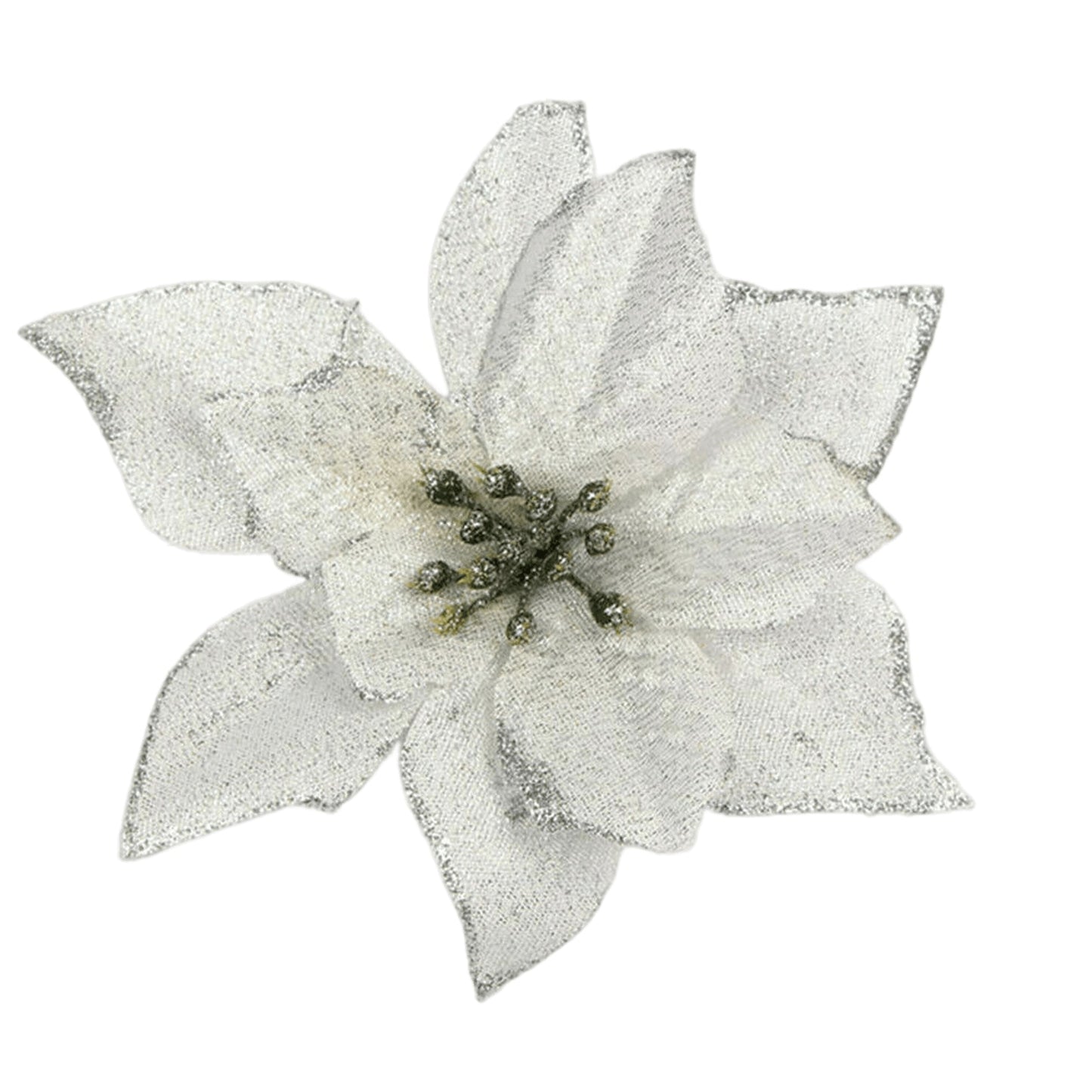 Silver Glitter Poinsettia Decorations for Christmas Tree and Wreath