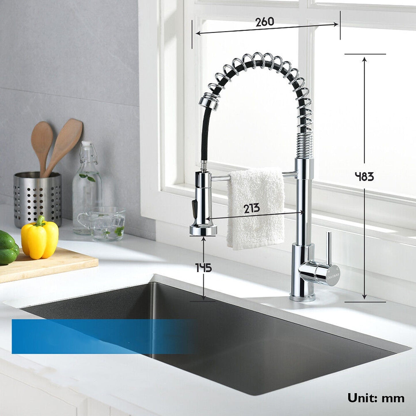 360 Degree Swivel Spout Solid Brass Kitchen Mixer Tap Sink Pull-Out Faucet