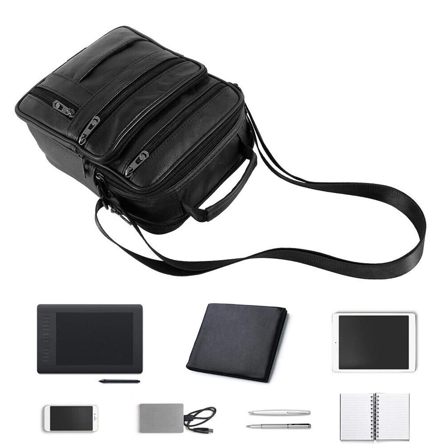 Men Genuine Leather Crossbody Bags Business Shoulder Messenger Backpack