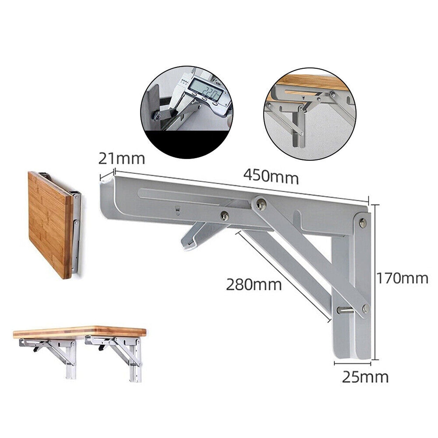 Heavy Duty Folding Shelf Bracket Stainless Steel Load 150kg - 2 Pack