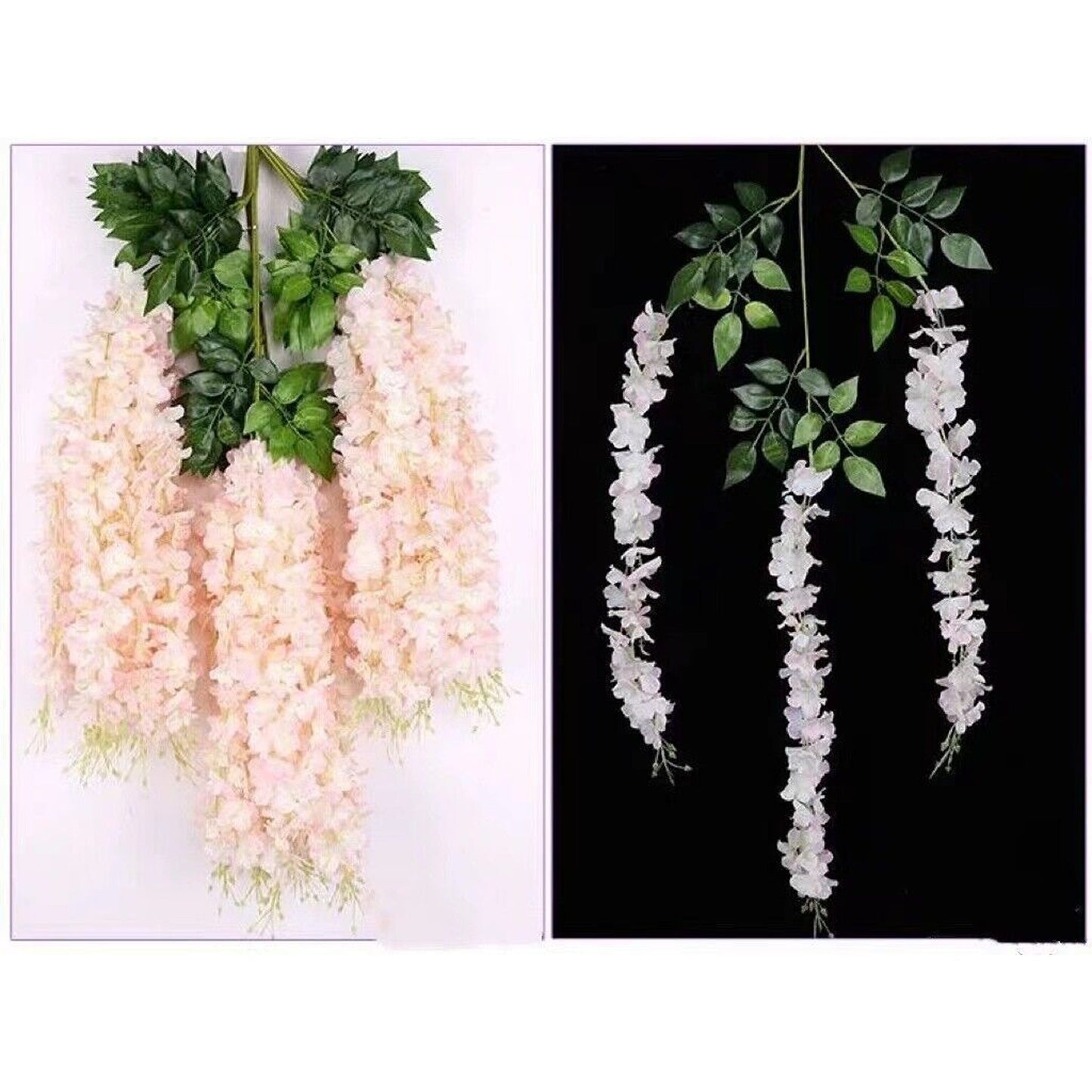12pcs Hanging Silk Wisteria Vine Garland Artificial Leaf Decoration for Weddings