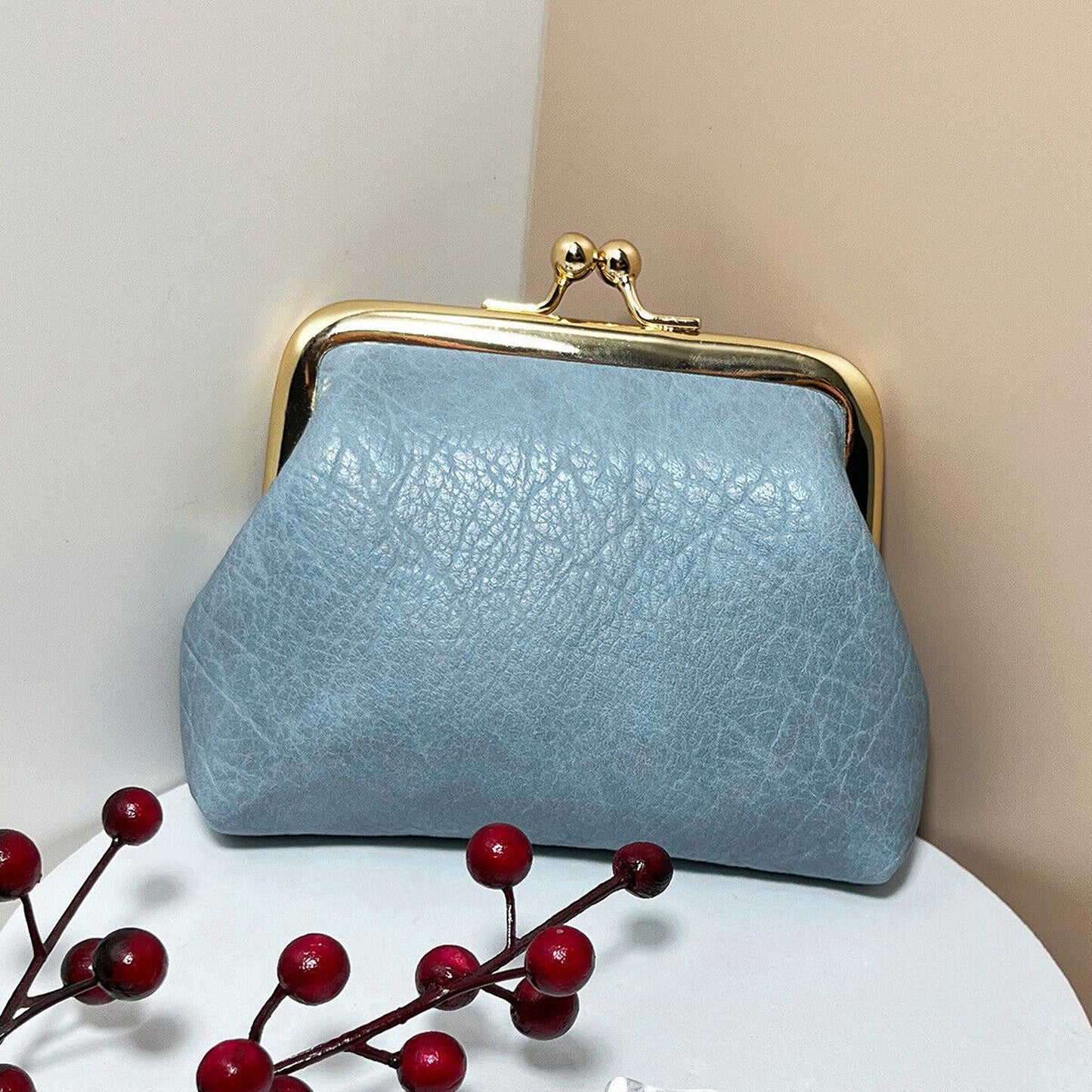 Small Leather Cosmetic Bag for Coin and Lipstick Storage