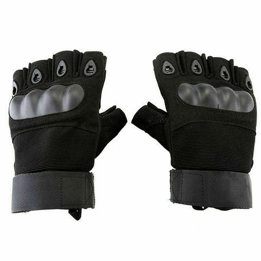 Black Tactical Fingerless Sport Gloves Leather Motorcycle Combat Outdoor