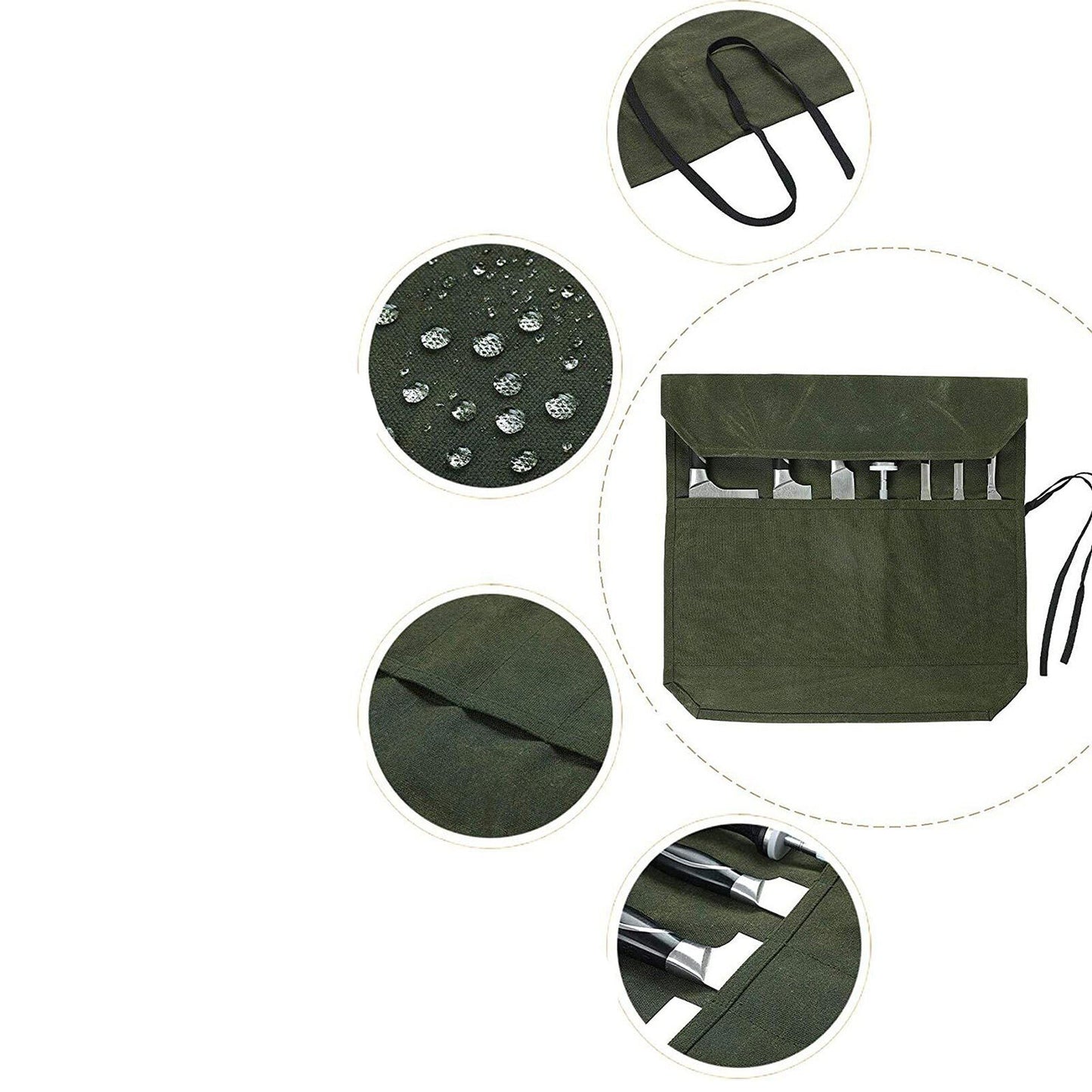 Waxed Canvas Chef Knife Roll Bag 7 Slot Storage Case