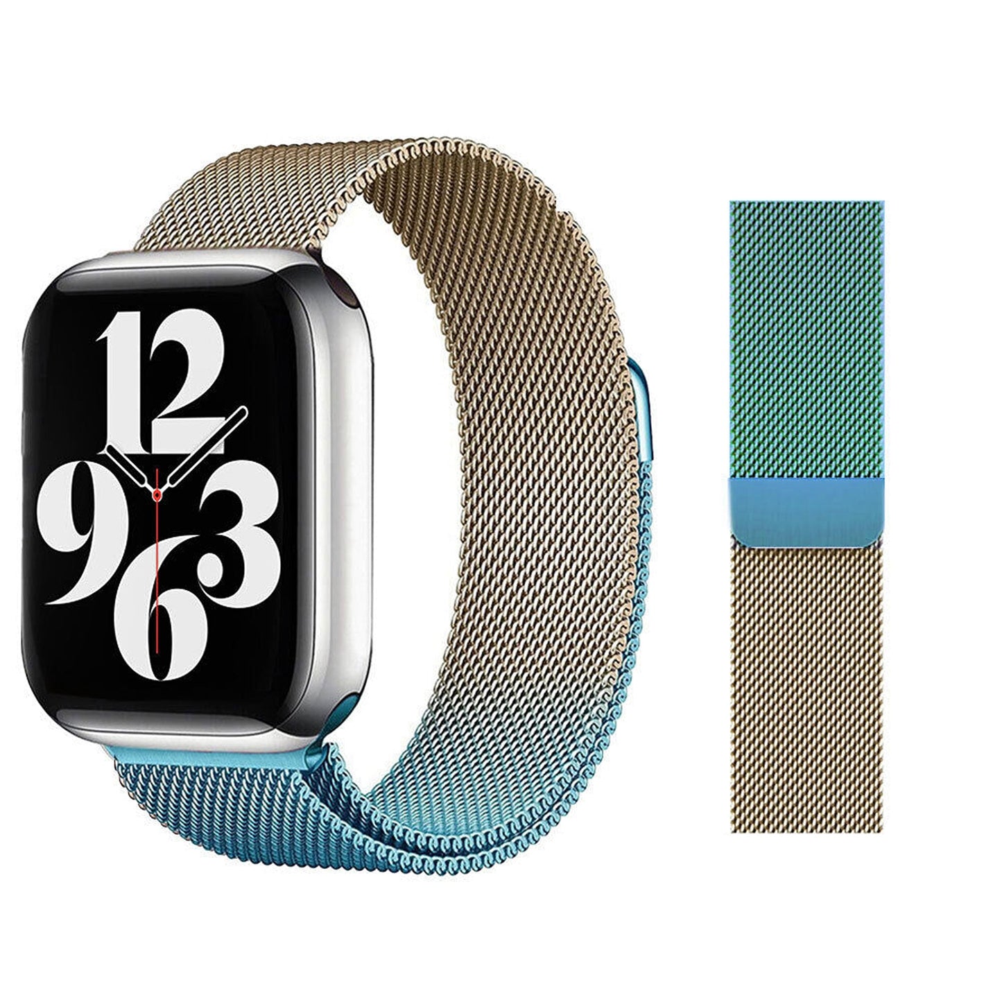 Gradient Gold Blue Magnetic Stainless Steel Strap For Watch iWatch Band Series 9 8 7 SE 6 5 4