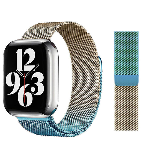 Gradient Gold Blue Magnetic Stainless Steel Strap For Watch iWatch Band Series 9 8 7 SE 6 5 4