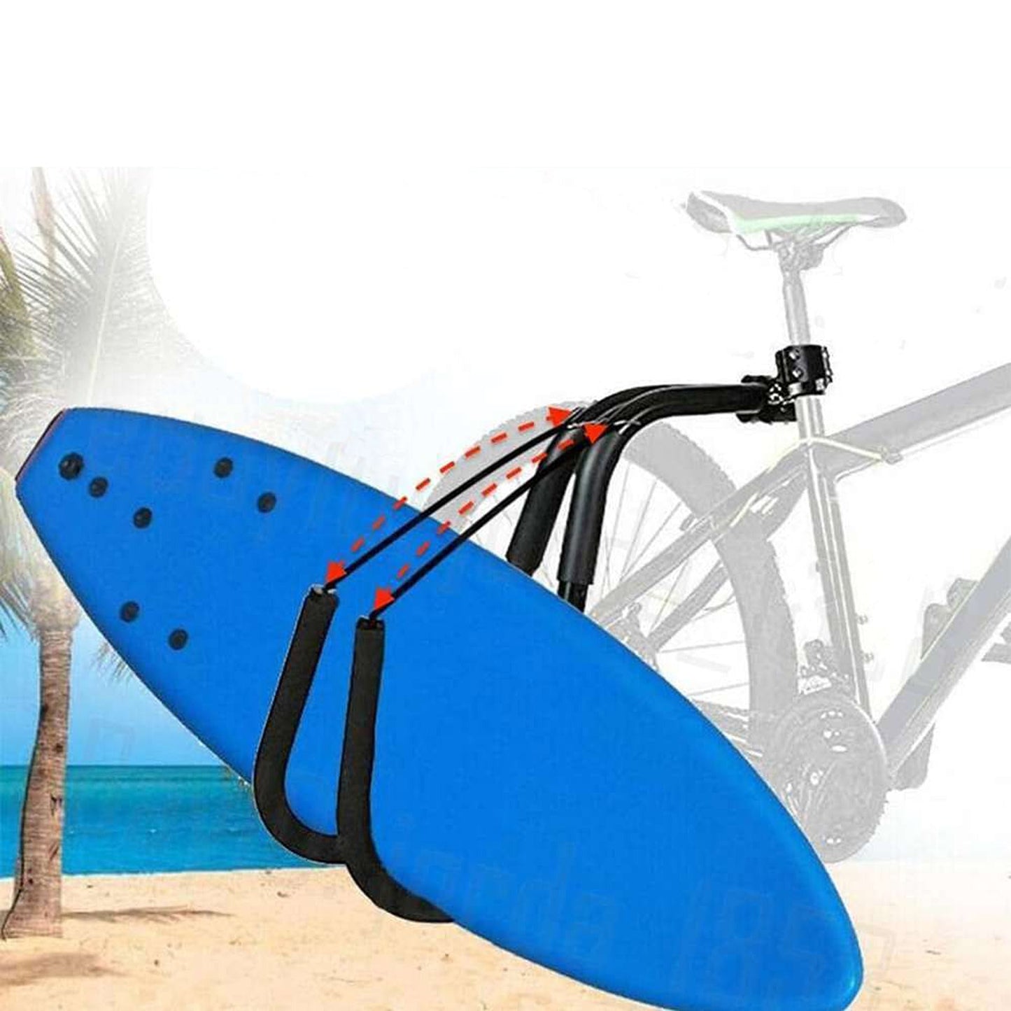 Surfboard Bicycle Carrier Side Mounted Rack for Longboard and Kiteboard - 20kg