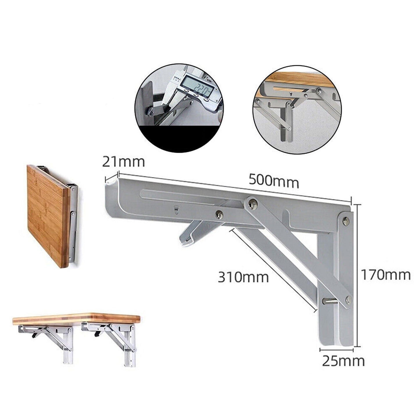 Heavy Duty Folding Shelf Bracket Stainless Steel Load 150kg - 2 Pack
