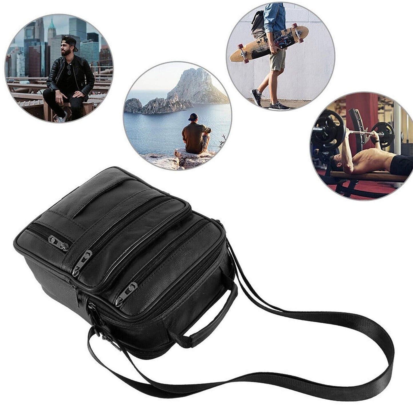 Men Genuine Leather Crossbody Bags Business Shoulder Messenger Backpack