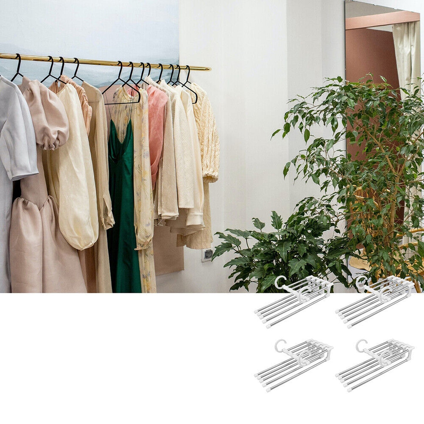 4pcs Stainless-Steel Multi-functional Pants Rack Magic Wardrobe Hanger