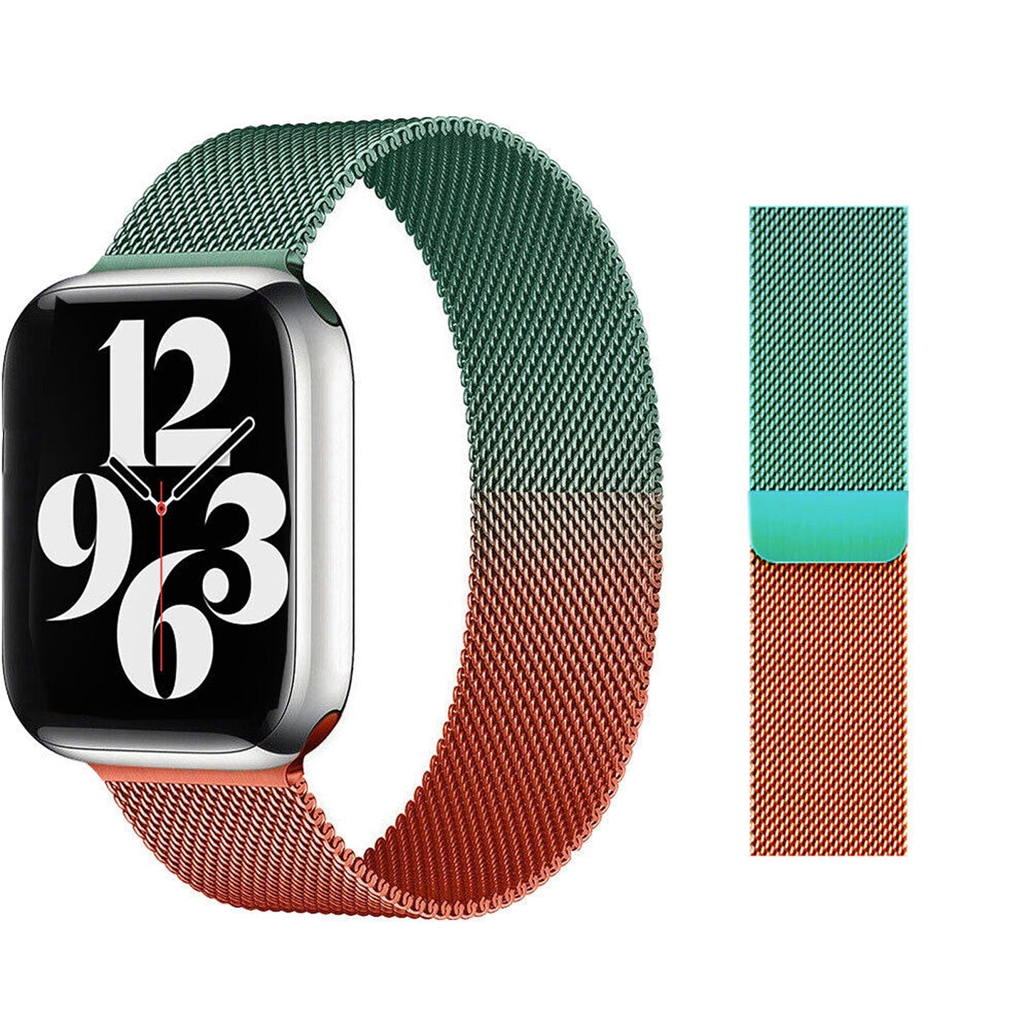 Gradient Orange Green Magnetic Stainless Steel Strap For Watch iWatch Band Series 9 8 7 SE 6 5 4