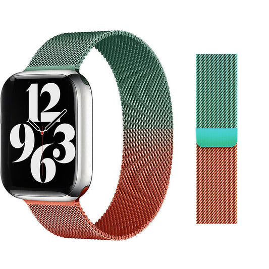Gradient Orange Green Magnetic Stainless Steel Strap For Watch iWatch Band Series 9 8 7 SE 6 5 4