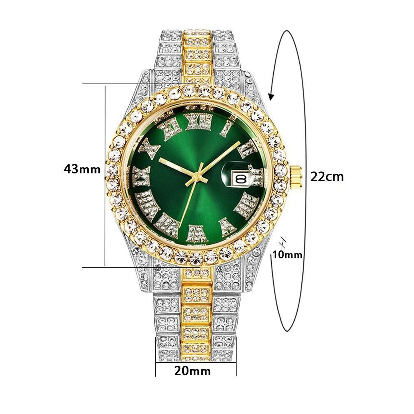 Men Luxury Hip Hop Watch Iced Bling Diamond with Stainless Steel Band