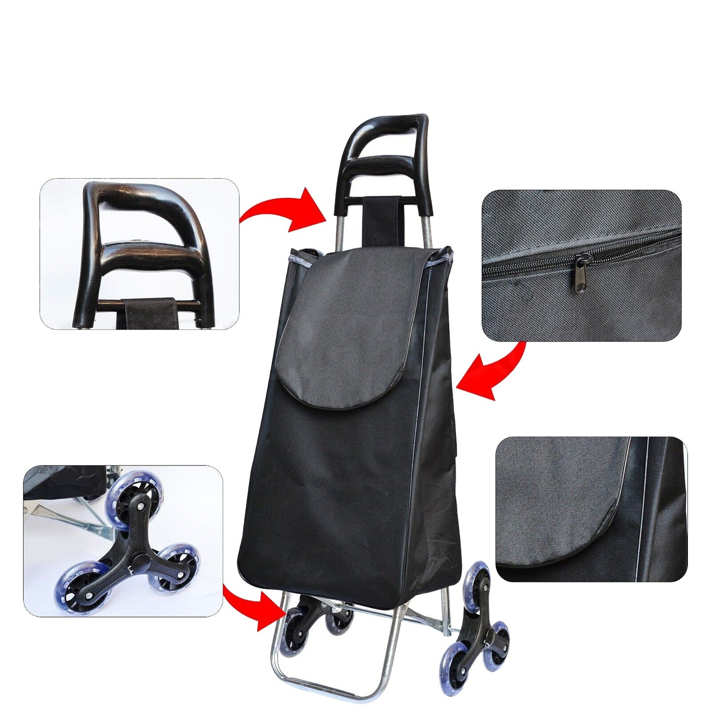 Stair Climbing 6-Wheel Shopping Trolley Cart with Bag