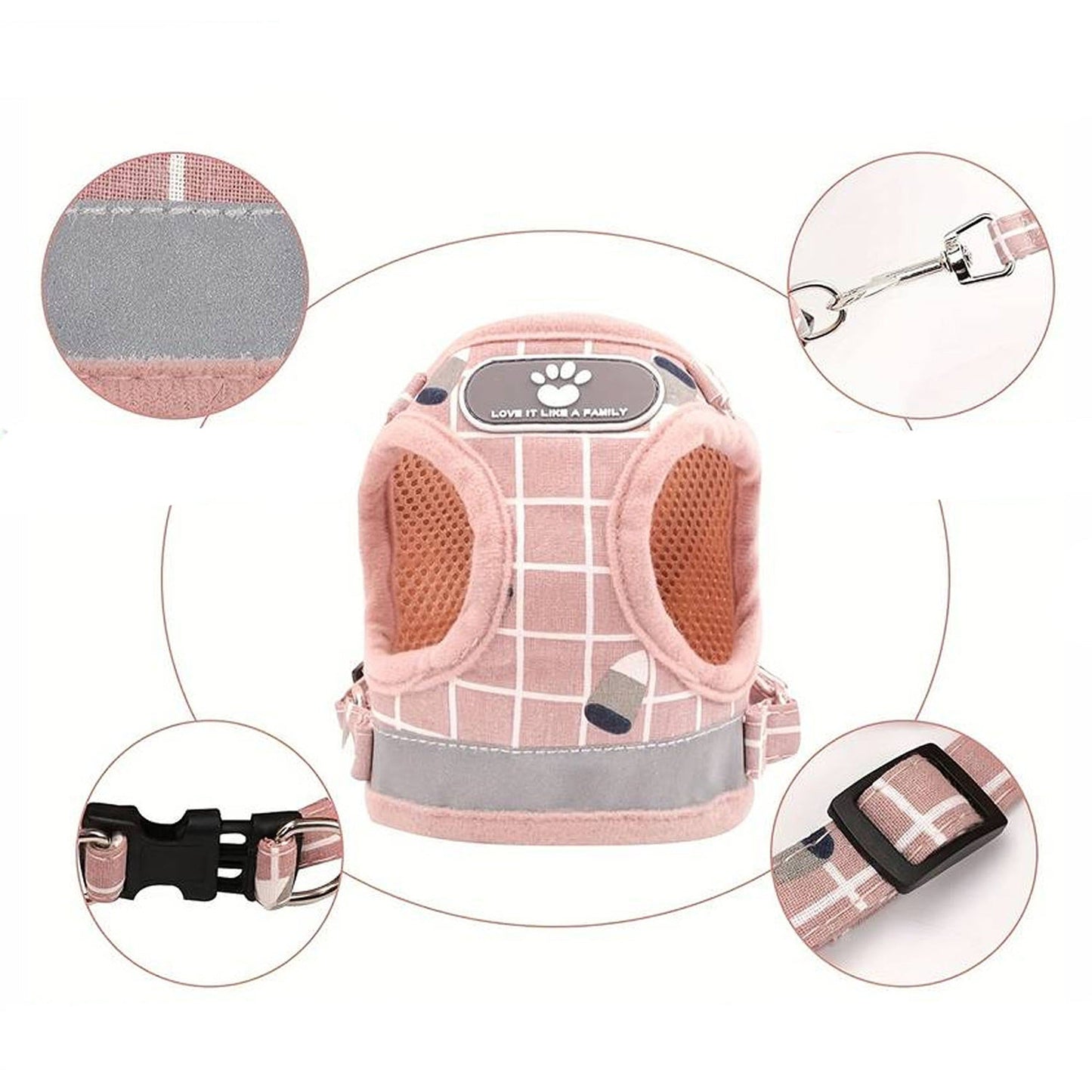 Pink Adjustable Mesh Pet Vest Harness for Cats and Dogs