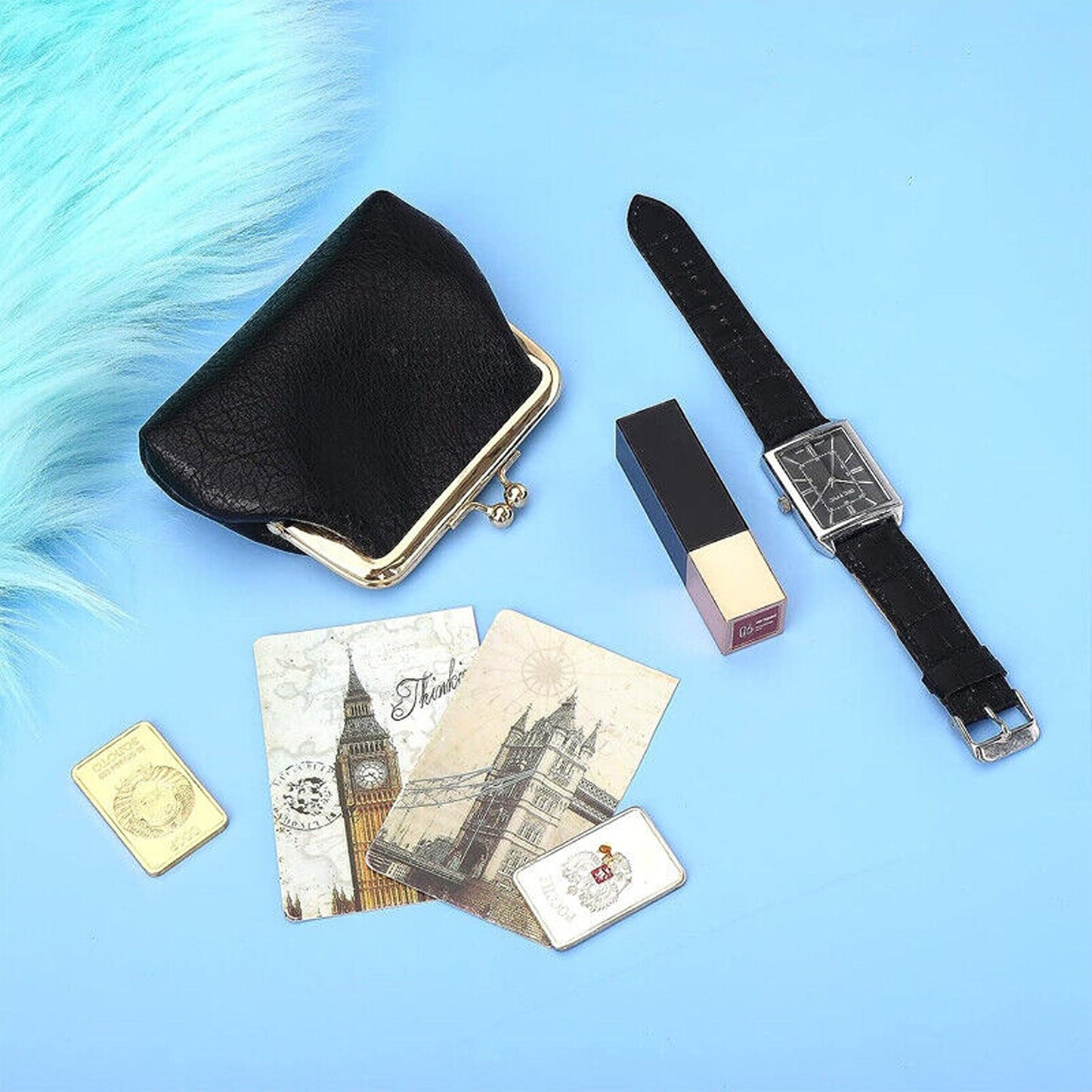 Small Leather Cosmetic Bag for Coin and Lipstick Storage