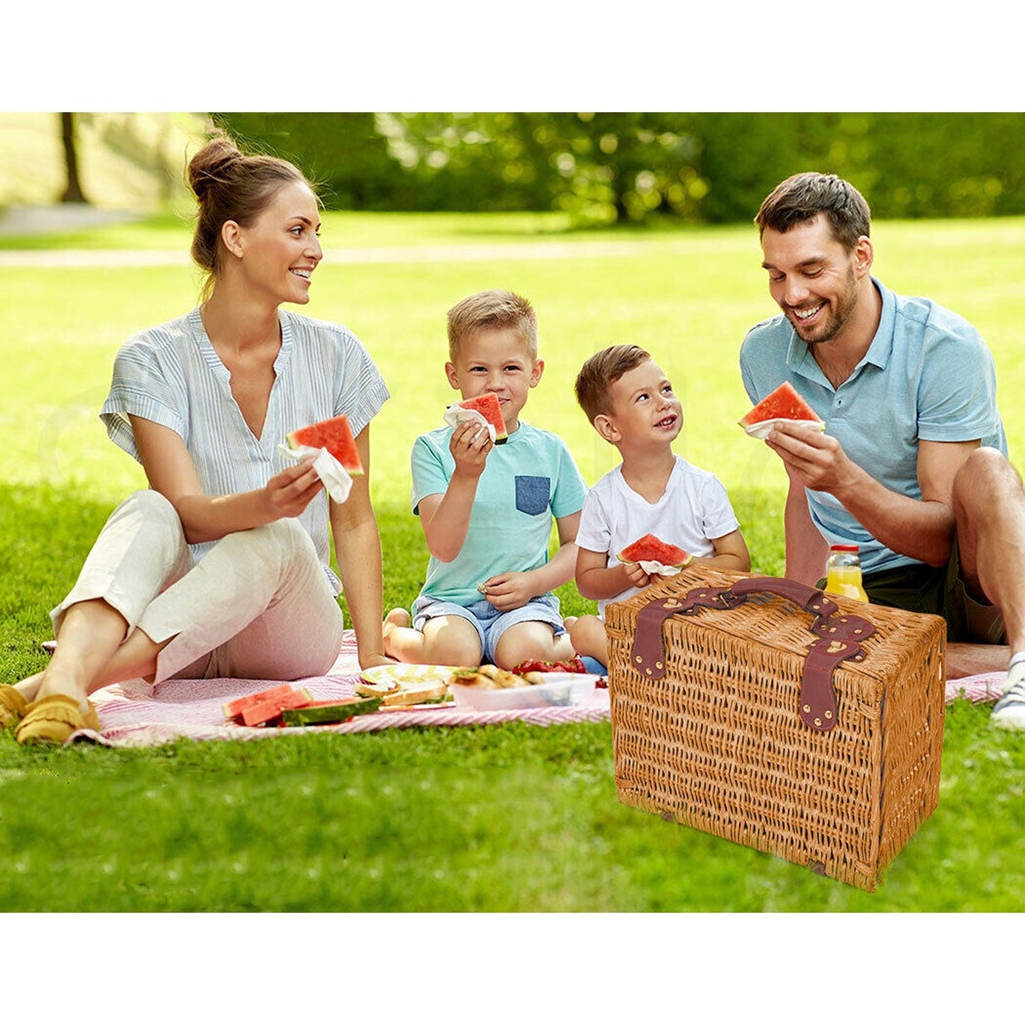 Deluxe Picnic Basket Set for 4 Outdoor Blanket and Willow Storage for Gifts
