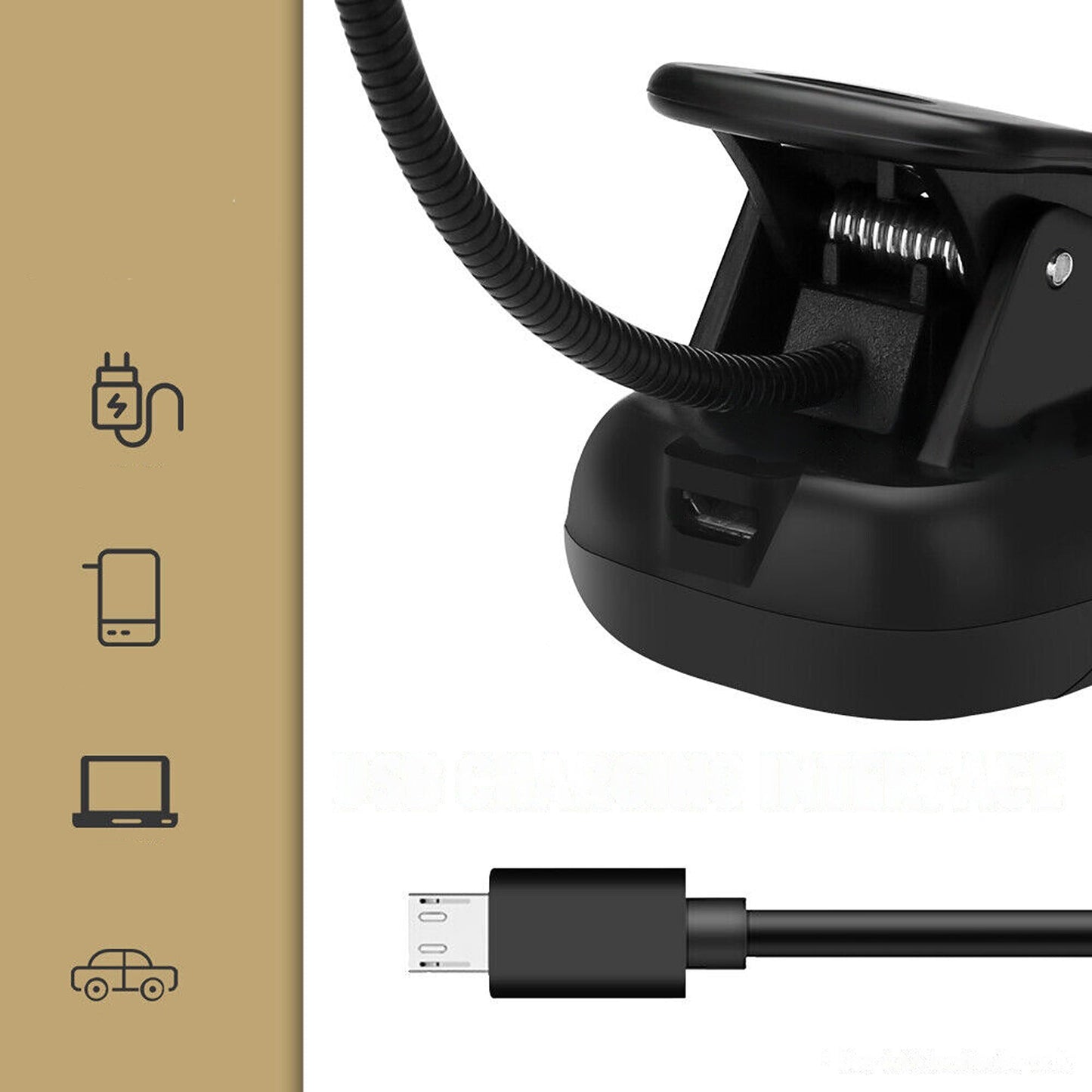 Rechargeable LED Book Light with Clip for Reading 3-Level Brightness